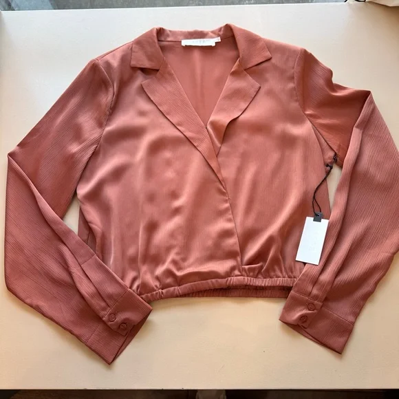 ASTR The Label Women's Calypso Long Sleeve Cropped Collared Blouse Top Large NWT - Picture 6 of 15